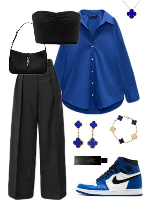 Blue Outfit Aesthetic Casual, Navy Blue And Black Outfits, Colour Combos Outfit, Royal Blue Shirt Outfit, Color Combos Outfit, Mode Instagram, Modesty Outfits, Stylish Work Attire, Everyday Fashion Outfits