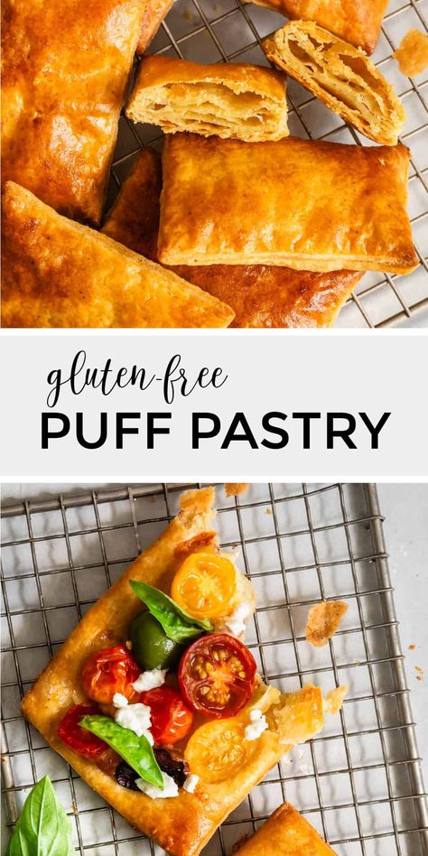 Gluten-free puff pastry sheets that are super puffy with crisp golden brown flakes. Use it for your favorite savory or sweet recipes! Gluten Free Savory, Sweet Puff Pastry Recipes, Sweet Puff Pastry, Savory Pastries, Rough Puff Pastry, Gluten Free Puff Pastry, Fall Baking Recipes, Gluten Free Main Dishes, Artisan Bread Recipes