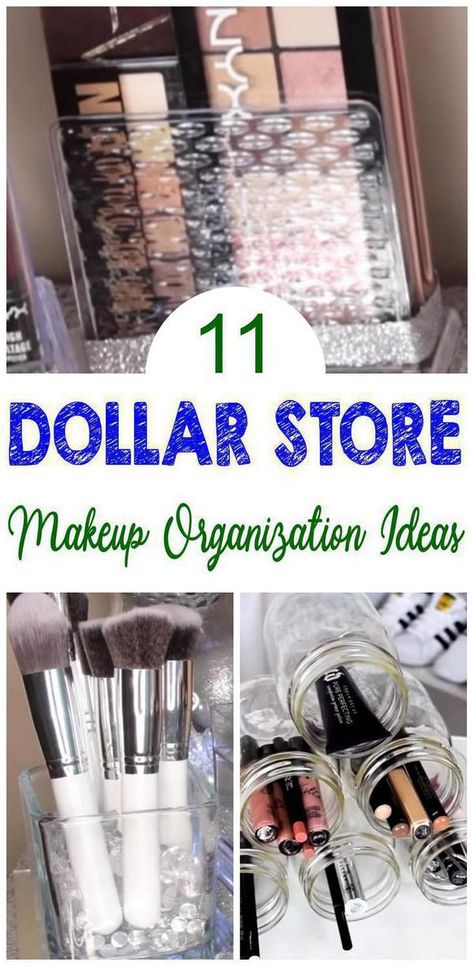 11 Dollar Store Makeup Organization Ideas! Cheap & easy DIY Dollar Tree hacks for storage and orgnazation for makeup & beauty products. Makeup brush storage, eye shadow palettes, blush, single eyeshadows, concealer and more. Come check out the BEST Dollar Store #hacks. Number 1 is my favorite Dollar Store makeup organization idea :) Dollar Store Makeup Organization, Dollar Store Makeup, Makeup Organizing Hacks, Diy Brush Holder, Dollar Tree Makeup, Diy Makeup Organizer, Makeup Palette Organization, Makeup Organization Ideas, Palette Organizer