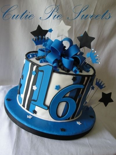 Black & Blue 16th Birthday Cake By CutiePieSweets on CakeCentral.com Sweet 16 Cake Ideas Blue, Birthday Cakes For 18th Birthday Boy, Boys 16th Birthday Cake, Sweet 16 For Boys, 16th Birthday Cake, Boy 16th Birthday, Buttercream Birthday Cake, Blue Birthday Cakes, White Birthday Cakes