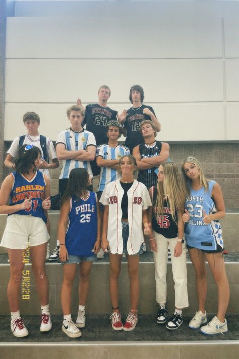 Sports Jersey Day Spirit Week, Jersey Day At School, Sports Day Spirit Week Outfit, Spirit Week Sports Day Outfits, Jersey Spirit Week Outfit, Sport Banquet Outfits, Jersey Theme Party Outfit, Sports Team Outfits, Jersey Day Spirit Week