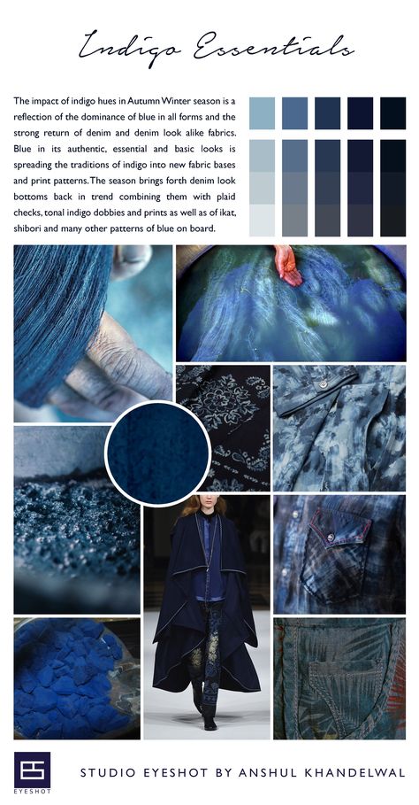 AW18-19 Trend Forecast / Indigo Essentials / Women #FashionTrendsAnalysis Fashion Portfolio Layout, House Colours, Fashion Illustration Tutorial, Trend Forecast, Color Trends Fashion, Mood Indigo, Fashion Top Outfits, Trend Analysis, Fashion Design Portfolio