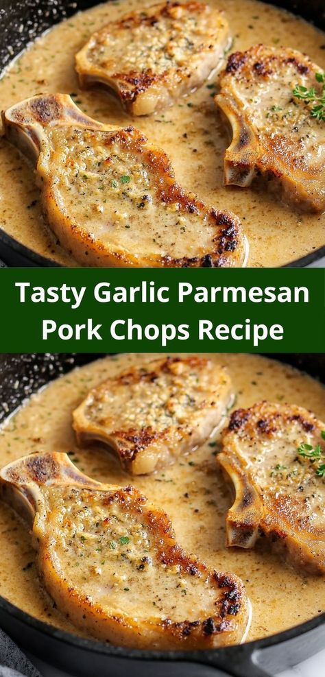 Searching for a satisfying dinner option? These Garlic Parmesan Pork Chops are a perfect blend of juicy meat and savory seasoning, creating a family dinner that will impress even the pickiest eaters with ease. Keto Dinner Recipes Pork Chops, Pork Chop Lunch Ideas, Pork Chop Meals Sides, Pork Chop Dinner Side Dishes, Lemon Garlic Pork Chops, Pork Chop Recipes Pan Fried, Savory Pork Chop Recipes, Good Pork Chop Recipes, Two Person Dinner Recipes