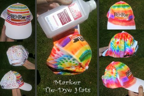 Create a really simple tie-dye hat. Just draw on it with permanent marker, drip on rubbing alcohol until saturated, and then let dry. Marker Tie Dye, Art Hats, Girls Camp Crafts, Quilling Videos, Tie Dye Patterns Diy, Tie Dye Hat, Sharpie Crafts, Dye Patterns, Sharpie Marker