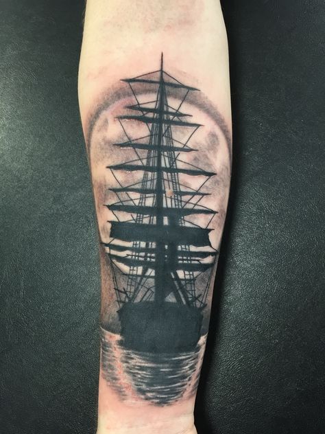 Spanish galleon done in the studio by Greg Galleon Tattoo, Pirate Ship Tattoo, Holy Trinity Tattoo, Spanish Galleon, Winning Tattoo, Ocean Tattoos, Ship Tattoo, Tattoo Cover-up, Last Supper