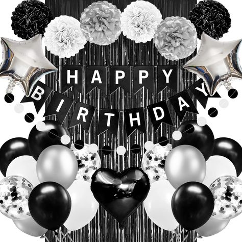 PRICES MAY VARY. 【SPECIAL BLACK AND WHITE BIRTHDAY THEME】- All balloons are chosen in shiny colors, and the combination of pearlescent balloons and radiant aluminum film balloons are very eye-catching. Personalized black silver balloons and shiny black foil curtains will play a very gorgeous atmosphere. Perfect decoration supplies for your themed party. 【SAFE AND PREMIUM MATERIAL】- Balloons are made of latex, which is thicker, less prone to popping and exploding. They are safe and non-toxic part Black And Silver Party Decorations, White Birthday Party Decorations, Black And Silver Party, Black And White Birthday Party, Black And White Birthday, Ribbon Backdrop, Black And White Balloons, White Birthday Party, Silver Party Decorations