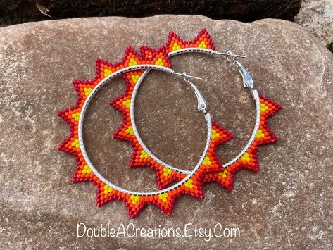 Seed Bead Hoops Earrings, Native Brick Stitch Earrings, Beaded Earrings Hoop, Ladder Stitch Hoop Earrings, Beaded Hoop Earrings Patterns, Beaded Hoops Earrings, Beaded Hoop Earrings Native American, Neon Earrings, Hoop Beaded Earrings