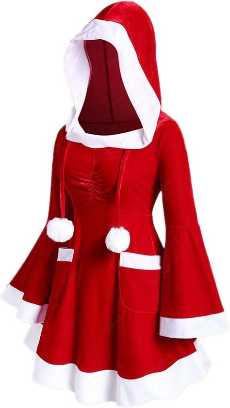 Amazon.com: Mrs Santa Claus Costume Christmas Dress for Women, Bell Long Sleeve A-Line Swing Christmas Santa Adult Hooded Dresses Blue : Sports & Outdoors Womens Santa Outfit, Mrs Santa Claus Costume, Christmas Dress For Women, Santa Claus Dress, Hooded Dresses, Mrs Santa Claus, Santa Claus Costume, Christmas Dress Women, Santa Outfit