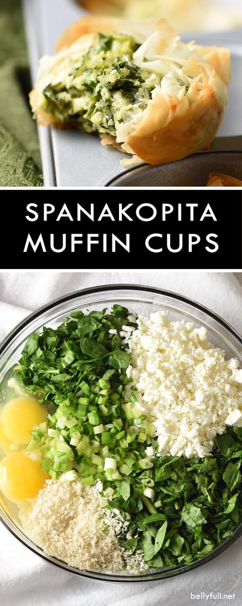 This Spanakopita recipe takes the traditional triangles and turns them into pie cups. A super easy after-school snack or party appetizer version of the Greek classic, where flaky phyllo shells get a flavorful filing of spinach, feta cheese, herbs, and butter! Watch the video to see how simple these are to make! #spanakopita #greek #easyrecipe #bites Spanakopita Pie, Greek Appetizer, Phyllo Shells, Spanakopita Recipe, Pie Cups, Greek Spinach Pie, Greek Appetizers, Diy Easy Recipes, Spinach Pie