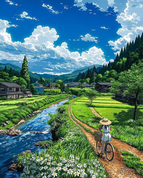 Land scape around villages and are the best seen ever🖼️🌾🌳📸 Support..for…more.. @sg_phantom_ #landscape #aiartwork #natureisamazing #conceptart #flowers #ghiblistudio #gameart #videogame #tennis #baseball #stablediffusion #ghibli #daisyflowers #waterfalls #aiart #aiartcommunity #visionartai #sg_phantom_ #original #popular #trending #naturephotography #seenonmyrun Ghibli Scenery Landscapes, Village Scenery Drawing, Ghibli Scenery, Aesthetic Village, Village Scenery, Art Competition Ideas, Scenery Drawing, Landscape Art Painting, Art Competitions