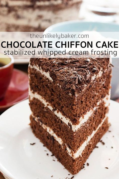 Light And Fluffy Chocolate Cake, Cake With Whipped Cream Frosting, Chocolate Chiffon Cake, Fluffy Chocolate Cake, Cake With Whipped Cream, Cheesecake Oreo, Easy Gluten Free Desserts, Homemade Snickers, Whipped Cream Frosting