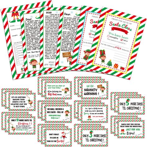 PRICES MAY VARY. Package Includes: there will be 52 pieces of Santa elf notes, and 2 pieces of Santa Claus Naughty or Nice lists, 3 pieces of Santa Claus letters and 1 elf report; Sufficient quantity will meet your different using and replacement demands Quality and Reliable: the letter from Santa stationary uses reliable coated paper as main material, smooth and reliable, not easy to tear, and the colors are not easy to fade, can be stored for a long time and write smoothly Lovely and Delicate: Elf On Shelf Notes, Elf Font, Behavior Checklist, Elf Report Card, Elf Christmas Card, Elf Notes, Santa Claus Letter, Cards For Christmas, Candy Bouquet Diy