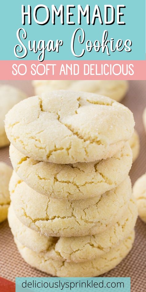 These Homemade Sugar Cookies are really simple to make and they come out of the oven so soft and perfectly sweet. You can make these cookies for parties or gifts, or just when you’re craving a sweet treat. This recipe takes under 30 minutes to make, so they’ll be ready in no time! Crumbl Cookie Sugar Cookie Copycat, Best Homemade Sugar Cookies, Simple Sugar Cookies Recipe, Super Soft Sugar Cookie Recipe, Quick Sugar Cookie Recipe, Soft And Thick Sugar Cookies, How To Make Sugar Cookies, East Soft Sugar Cookies, Easy Soft Sugar Cookie Recipe