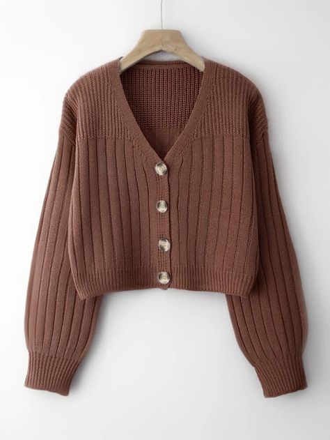 Drop Shoulder Button Through Cardigan | SHEIN USA Woolen Sweater Design, Plain Cardigan, Woolen Clothes, Woolen Sweater, Steampunk Dress, Woolen Dresses, Holiday 2024, Drop Shoulder Cardigan, Woolen Sweaters