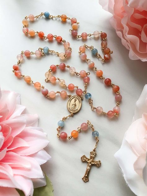 Flower Rosary, Our Lady Of Mt Carmel, Yellow And Lavender, Custom Rosary, Rosary Jewelry, Cloth Storage, Catholic Rosary, Rosary Bracelet, Rosary Catholic