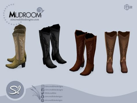 The Sims Resource - Mudroom Shoe 3 - Cowgirl boots Sims 4 Cowgirl Boots Cc, Sims 4 Cowboy Boots, Sims 4 Cowgirl Cc, Ranch Boots, Cowboy Pants, Cc Shoes, Cowboy Shoes, Square Toe Boots, Sims 4 Cc