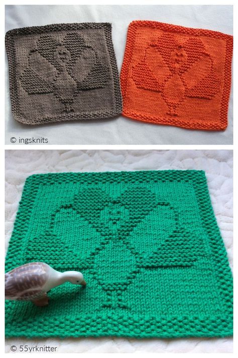 Happy Turkey Day Dishcloth Free Knitting Pattern Knitted Squares Pattern, Knitted Dishcloth Patterns Free, Fall Knitting Patterns, Knit Dishcloth Pattern, Knitted Washcloth Patterns, Dishcloth Patterns Free, Knitted Washcloths, Turkey Pattern, Happy Turkey Day