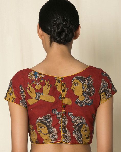 Buy Red Indie Picks Kalamkari Print Cotton Blouse | AJIO Kalamkari Blouses, Kalamkari Blouse Designs, Kalamkari Print, Kalamkari Blouse, Kalamkari Designs, Cotton Saree Blouse Designs, Boat Neck Blouse Design, Cotton Blouse Design, Cotton Saree Blouse