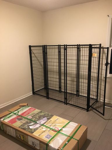 Indoor Dog Run Ideas, Dog Area In Garage Diy, Dog Room Garage, Indoor Dog Enclosure, Large Dog Cage Ideas Indoor, Puppy Enclosure Indoor, Dog Garage Area, Indoor Dog Run, Large Dog Kennel Ideas Indoor