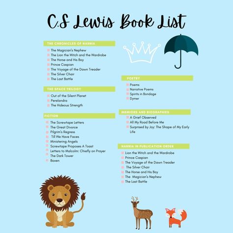 C S Lewis Books, Book List Printable, Cs Lewis Books, Reading Checklist, The Silver Chair, The Magicians Nephew, Narrative Poem, Middle School History, List Challenges