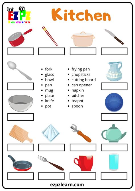 Kitchen Words English, Basic English For Kids, English Primary School, Ingles Kids, Esl Teaching Resources, Kitchen Words, Classroom Anchor Charts, English Activities For Kids, Kitchen Item