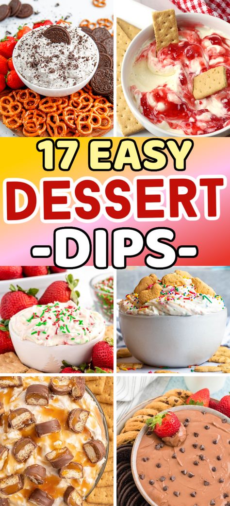 These are the best ideas for dessert dip recipes! Oreo dip, cannoli dip, strawberry dip, cherry cheesecake dip, brownie batter dip, twix dip and many more dessert dips for parties. Chocolate dessert dip, best dessert dips, easy dessert dip recipes, 3 ingredients dessert dip, easy dessert dips recipes. Easy Delicious Dips Appetizers, Dips And Desserts Party, Summer Dessert Dip Recipes, Fun Dip Ideas, Summer Party Dip Recipes, Dessert Fruit Dip, Cold Sweet Dips, Dessert Dip Charcuterie Board Ideas, Easy Homemade Dips