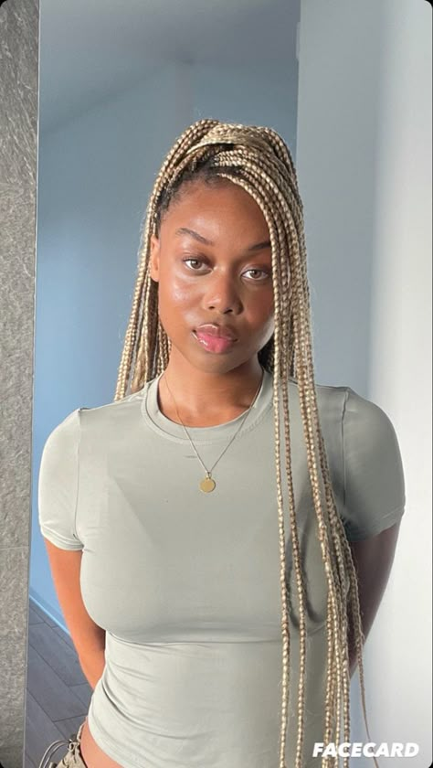 Color Braids For Brown Skin, Box Braids Colours, Colour 30 Braids On Dark Skin, Blond Braids For Black Women, Blonde Cornrows Braids Black Women, Two Toned Braids, Blonde Braids For Black Women, Blond Braids Black Women, Color Braids For Black Women