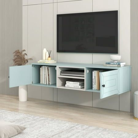 Floating Tv Cabinet, Wall Mount Tv Stand, Solid Wall, Modern Entertainment Center, Floating Tv Stand, Floating Tv, Cool Tv Stands, Traditional Cabinets, Storage Credenza