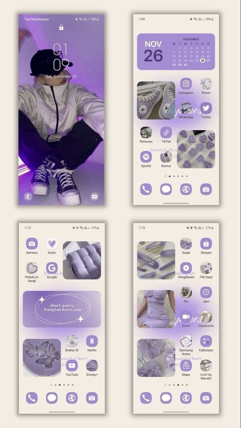 Phone Themes Home Screen, Aesthetic Widget Ideas Android, Widget Organization Iphone, Organization Ideas For Phone, Yeonjun Homescreen Layout, Android Widget Ideas, Samsung Design Ideas, Phone Home Screen Ideas Android, Samsung App Layout