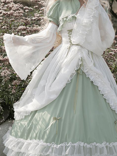 Spring Sweet Basil White Long Bell Sleeves White Flowy Outfit, Sage Green Clothes, Majestic Dress, Bell Aesthetic, Sage Green Dresses, Flowy Sleeve Dress, Long Flowy Sleeves, Cultural Clothes, Long Sleeve Flowy Dress