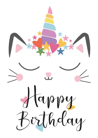 Printable Birthday Cards Kawaii Caticorn for Kids Printable Birthday Cards, Free Printable Birthday Cards, Birthday Cards To Print, Happy Birthday Coloring Pages, Unicorn Birthday Cards, Happy Birthday Kids, Happy Birthday Cards Printable, Happy Birthday Printable, Free Birthday Card