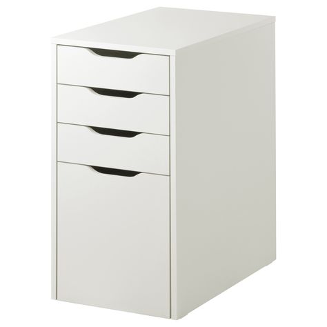 Width: 23 ¼ " (59 cm) Height: 4 ¾ " (12 cm) Length: 28 ¾ " (73 cm)  ALEX Drawer unit/drop file storage - white - IKEA Ikea Linnmon, Alex Desk, Rangement Makeup, Ikea Alex Drawers, Ikea Canada, Alex Drawer, Hack Ikea, Ikea Alex, White Drawers