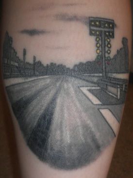 Drag Strip Tattoo, Drag Racing Tattoo, Strip Tattoo, Racing Tattoos, Drag Strip, Memorial Tattoo, Deathly Hallows Tattoo, Drag Racing, Tattoos And Piercings