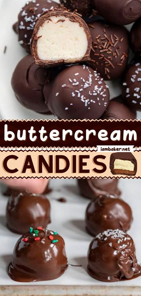 Buttercream Candies, Buttercream Candy Recipe, Easy Christmas Candy Recipes, Easy Candy Recipes, Dessert Truffles, Chocolate Candy Recipes, Christmas Baking Recipes, Buttercream Filling, Slow Cooker Desserts