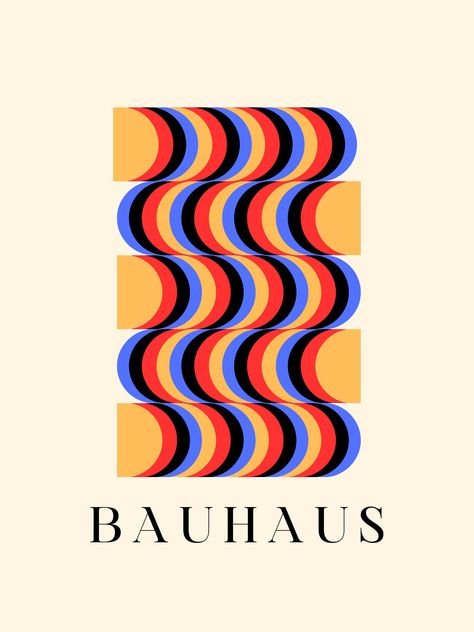 Multi-colored Bauhaus art poster Bauhaus Business Card Design, Modern Bauhaus Graphic Design, Wavy Graphic Design, Bauhaus Web Design, Bauhaus Design Graphic, Bauhaus Branding, Bauhaus Color Palette, Synergy Design, Abba Poster