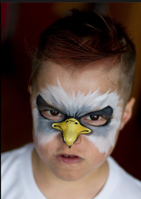 Eagle face paint!                                                                                                                                                                                 More Eagle Costume, Animal Face Paintings, Face Painting For Boys, Eagle Face, Yakuza Tattoo, Face Painting Easy, Kids Face Paint, Pintura Facial, Boy Face