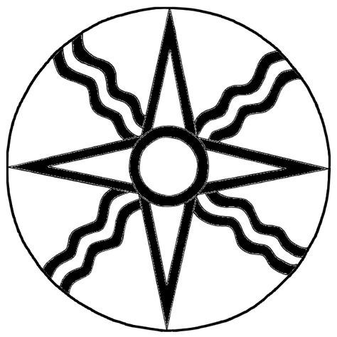 Form of the ancient symbol of the Mesopotamian sun-god Shamash, with alternate pointy and wavy rays. According to Gods, Demons, and Symbols of Ancient Mesopotamia: An Illustrated Dictionary by Jeremy Black and Anthony Green (1992, ISBN 0-292-70794-0), p. 168, it occurs "from the Akkadian down to the Neo-Babylonian period", and "The Akkadian names of the symbol were šamšatu andniphu. It was often represented on a pole as a standard." Osage Tribe, Ancient Sumerian, Ancient Mesopotamia, Ancient Symbols, Mesopotamia, A Circle, Ancient Civilizations, Gods And Goddesses, Inspiration Board