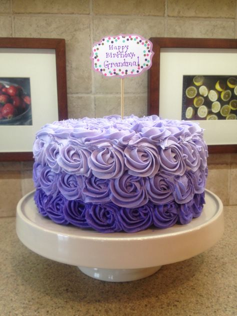 Purple Rosette Cake Ombre, Ombré Cakes, Purple Ombre Cake, Ombre Rosette Cake, 24th Birthday Cake, Cake Purple, Buttercream Birthday Cake, Purple Cakes Birthday, Two Layer Cakes