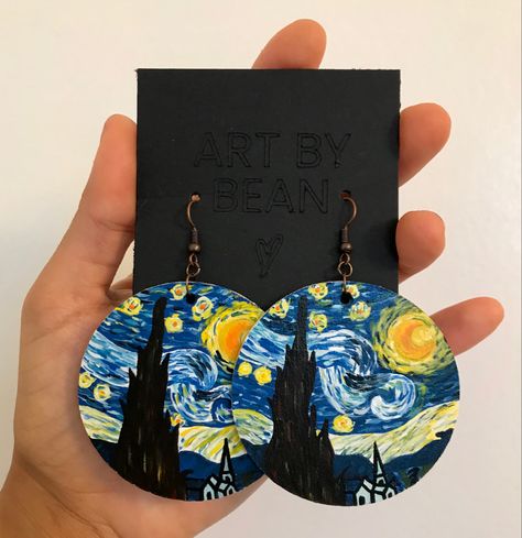 Hand Painted Earrings Wood, Paint Jewelry, Painting Jewelry, Wood Jewelry Diy, Polymer Clay Flower Jewelry, Polymer Clay Jewelry Tutorials, The Starry Night, Hand Painted Earrings, Polymer Clay Jewelry Diy