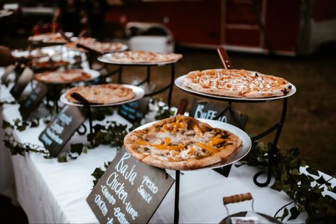 Pizza truck bar at wedding, wedding food, buffet wedding, easy wedding food Winter Wedding Dinner Food, Wedding Pizza Food Truck, Wedding Pizza Bar Buffet, Pizza Truck At Wedding, Pizza My Heart Wedding, Pizza Served At Wedding, Good Truck Wedding, Pizza And Salad Bar Wedding, Classy Pizza Wedding