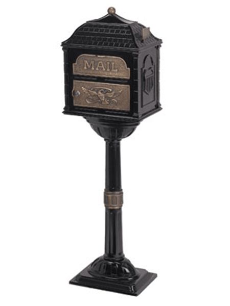 Gaines Mailboxes | Classic Black Pedestal Mailbox With Antique Bronze Eagle Faceplate | Residential Mailbox Victorian Mailboxes, Residential Mailboxes, Locking Mailbox, Vintage Mailbox, Mailbox Accessories, Address Plaques, Colonial Style Homes, Wall Mount Mailbox, Mailbox Post