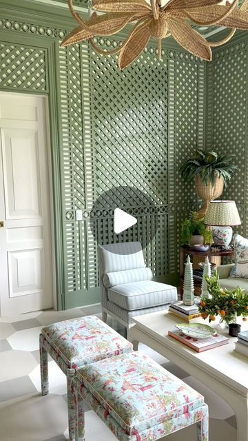 jenkins interiors on Instagram: "lattice give thanks. #customlatticework #sunroom" Lattice Sunroom, Lattice Ceiling, Green Sunroom, Jenkins Interiors, Coffee Shop Counter, Lattice Wall, Shop Counter, Green Rooms, Dream House Decor