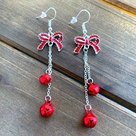 Check Out These Cute Jingle Bell Earrings All Wrapped Up With A Bow. Nothing Puts You In The Holiday Spirit More Than The Sound Of Jingle Bells! These Titanium Earrings Are Super Comfy For Sensitive Ears. Rubber Backs For Security & Comfort Bell Earrings, Oversized Hoop Earrings, Black Hoops Earrings, Tory Burch Earrings, Dangler Earrings, Titanium Earrings, Beaded Drop Earrings, Party Earrings, Heart Drop Earrings