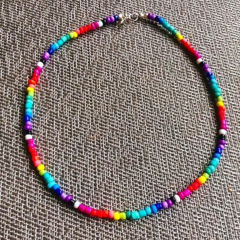 Cute Handmade Rainbow Choker - New! 17” Long Keep In Clean, Smoke-Free, Pet-Free Home Fast Shipping! Rainbow Choker, Southwestern Necklace, Beaded Boho Necklace, Bracelets Patterns, Face Necklace, Silver Necklace Set, Chunky Chain Necklaces, Diy Bracelets Patterns, Beads Bracelet Design