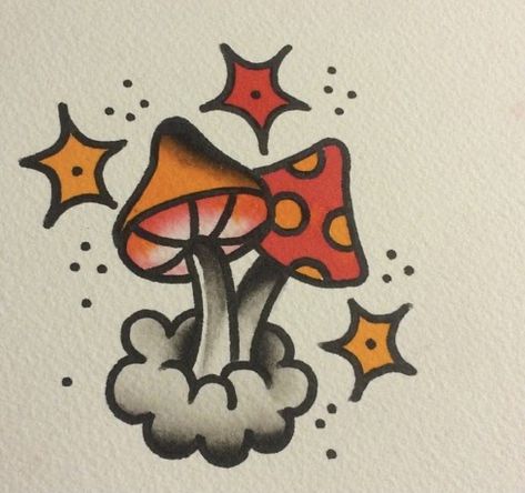 Tattoo Mushroom, Traditional Tattoo Drawings, Traditional Tattoo Flash Art, Hipster Drawings, Traditional Tattoo Inspiration, Neotraditional Tattoo, Trippy Drawings, Mushroom Tattoos, Doodle Tattoo