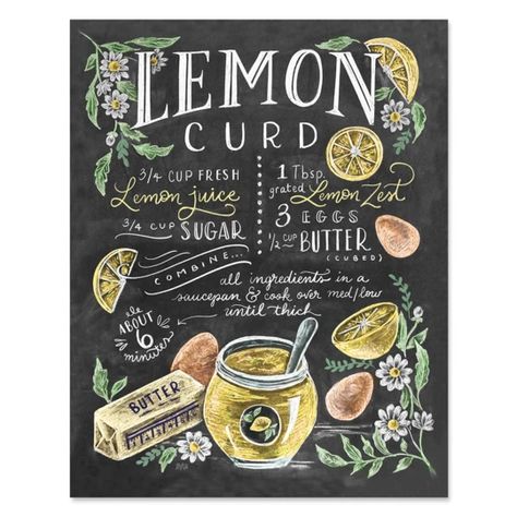 Lily And Val, Lemon Curd Recipe, Recipe Drawing, Chalkboard Print, Curd Recipe, Spring Art, Kitchen Prints, Chalkboard Art, Lemon Curd