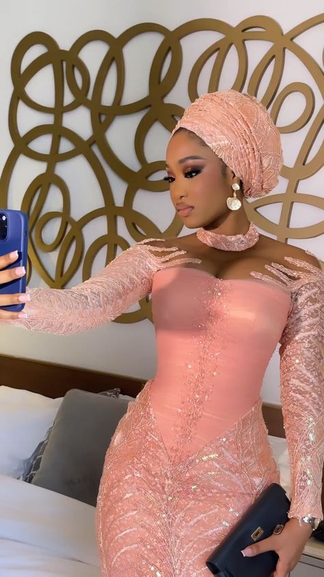 Peach Dress Outfit, Nigerian Wedding Guest, Wedding Guests Dress, Asoebi Dress, Nigerian Traditional Dresses, Asoebi Lace Styles, Lace Styles For Wedding, Aso Ebi Lace Styles, Lace Dress Classy