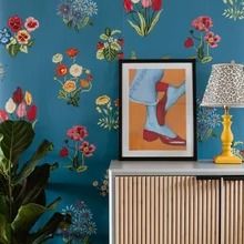 Turquoise Wallpaper : Wallpaper Direct Cornflower Wallpaper, Hydrangea Wallpaper, Turquoise Wallpaper, Mulberry Home, Wall Murals Painted, How To Hang Wallpaper, Wallpaper Direct, Painted Flowers, Hand Painted Flowers