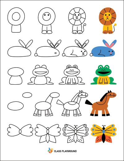 Printable How To Draw With Shapes Animals1 Animal Drawing Using Shapes, Drawing Animals With Shapes, How To Draw With Shapes, Basic Shapes Drawing For Kids, Drawing With Shapes For Kids, Drawing From Shapes, Toddler Drawing Ideas, How To Draw Animals For Kids, Shapes Drawing For Kids