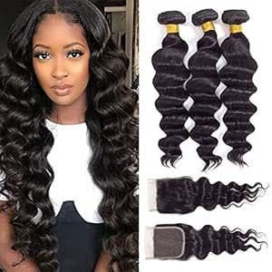 Loose Wave Bundles with Closure,10A Brazilian Virgin Hair Loose Deep Wave 3 Bundles with 4×4 Lace Closure 100% Unprocessed Remy Human Hair weave Bundles with Closure Natural Color (22 24 26+20) Loose Wave Bundles, Straight Human Hair Bundles, Lace Closure Hairstyles, Brazilian Hair Extensions, Remy Human Hair Weave, Loose Deep Wave, Straight Hair Bundles, Remy Hair Weave, Bundles With Closure